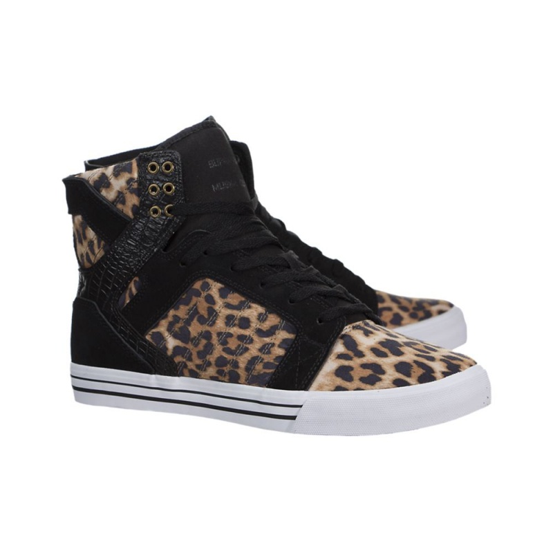 Cano Alto Supra SkyTop Feminino Leopardo Pretas | LOTRA6310