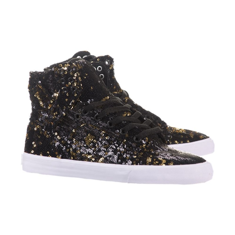 Cano Alto Supra SkyTop Feminino Pretas Douradas | VPNQB9245