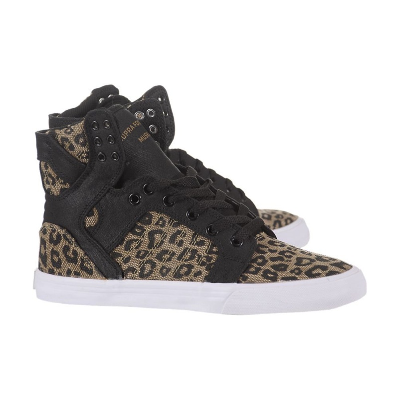 Cano Alto Supra SkyTop Feminino Pretas Leopardo | AQERP0239