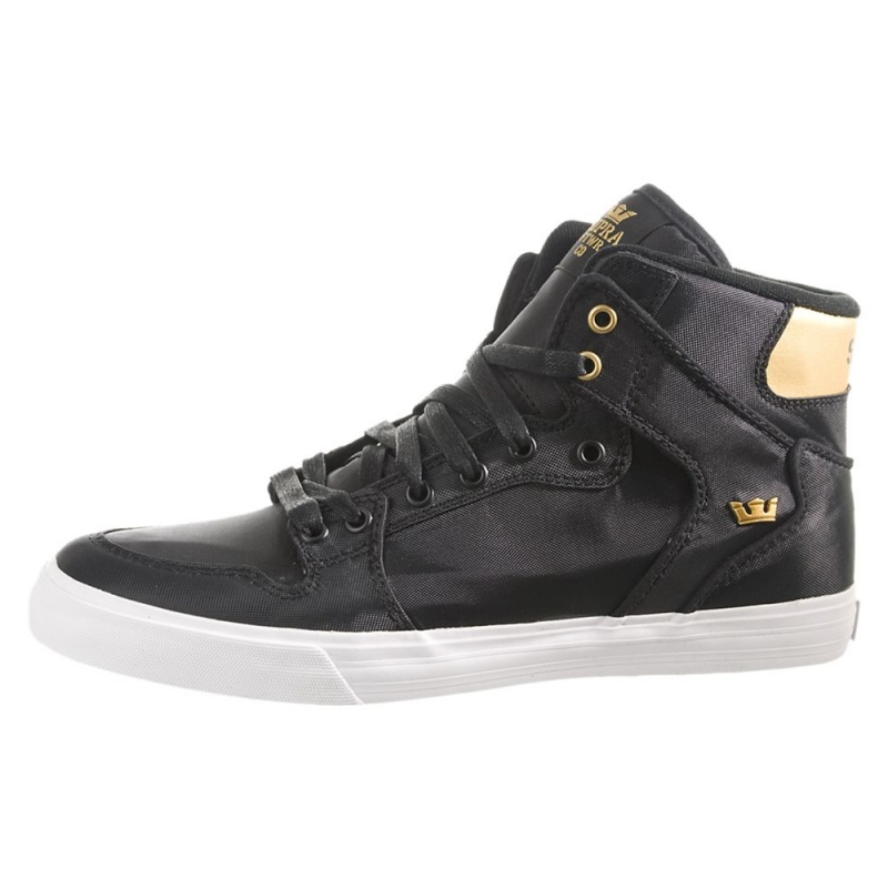 Cano Alto Supra Vaider Feminino Pretas Douradas | EQVUR9578